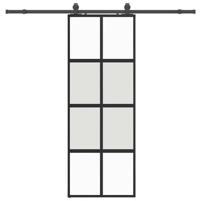Image de vidaXL Porte coulissante avec ferrure noire 76x205 cm verre trempé