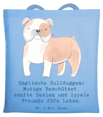 Produktbild von Mr. & Mrs. Panda Uni Tasche Englische Bulldogge - Sky Blue - Geschenk, Baumwollbeutel, glücklicher Hund, Tote Bag, liebevolle, Hunderassen Beschreibung, Laptoptasche