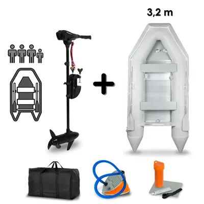 Produktbild von EBERTH Schlauchboot mit Motor, 4+1 Personen, 60 LBS Schubkraft, Führerscheinfrei, Angelboot mit Elektro Außenborder, Sitzbänke, Festrumpf
