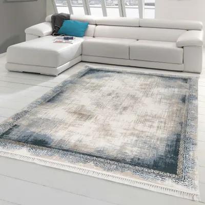 Immagine prodotto di Tappeto moderno in lana orientale con frange in blu Dimensioni - 120x180 cm