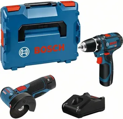 Produktbild von Bosch Bosch Combo Kit Set mit 2 12V-Werkzeugen GSR 12V-15 + GWS 12V-76 / 2x 2,0 Ah Akku + Ladegerä t in L-Boxx - 0615990N2U