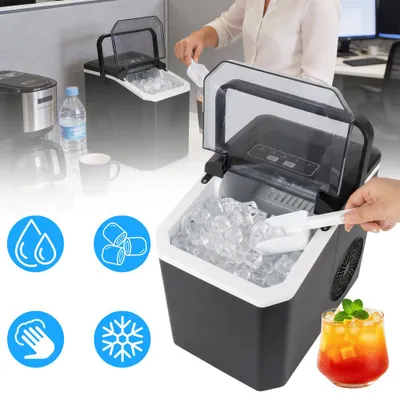 Produktbild von Eiswürfelmaschine Klein Ice Maker Leise, 2 Größen von Bullet Ice Cube Maker Eiswürfelmaschine, Fertig Eiswürfelbereiter für Büro Camping, Party