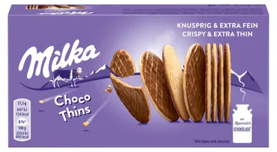 Obrázek produktu pro Milka Choco Thins Choco Biscuits Kekse Alpenmilch Schokolade 151g