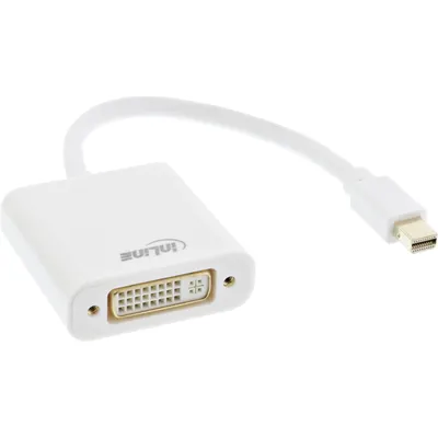 Produktbild von InLine Mini DisplayPort zu DVI Adapter, weiß, 0,15m, 0,15 m, Mini DisplayPort, DVI-D, Männlich, Weiblich, 1080p