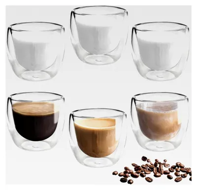Produktbild von 6 Stück Doppelwandige Espressotassen, Set für Kaffee und Latte Macchiato