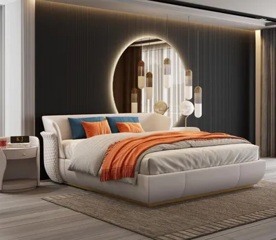 Produktbild von Designer Bett Doppel Betten Modernes Hotel Leder Stoff Doppelbett 180x200cm Neu