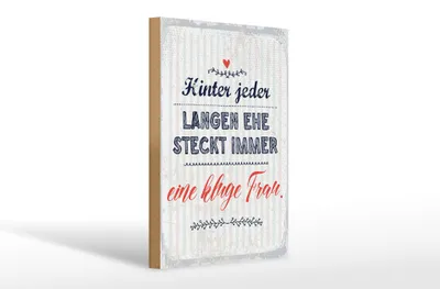 Produktbild von Holzschild Hinter jeder langen Ehe steck immer kluge Frau, 30 x 20 cm, Holzschilder Spruch Glück Weisheit