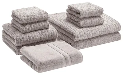 Produktbild von BELIANI Badehandtuch Set mit Badematte 9-teilig Hellgrau Baumwolle Frottee Handtücher in verschiedenen Größen Badteppich Bad Ausstattung Accessories