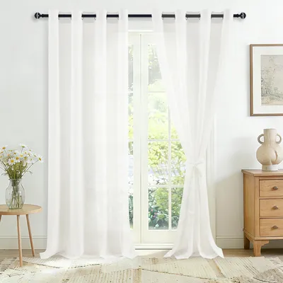 Obrázok produktu pre Biele priehľadné závesy s okami a úchytkami, 240 x 140 cm