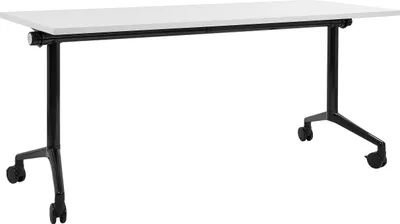 Zdjęcie produktu dla BELIANI Biurko składane białe z czarnym metalowe blat MFC 160 x 60 cm z kółkami mobilne prostokątne nowoczesny wygląd