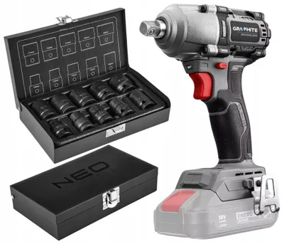 Zdjęcie produktu dla GRAPHITE Klucz Udarowy 450Nm Bezszczotkowy Akumulatorowy + Nasadki Udarowe NEO 10-24 mm