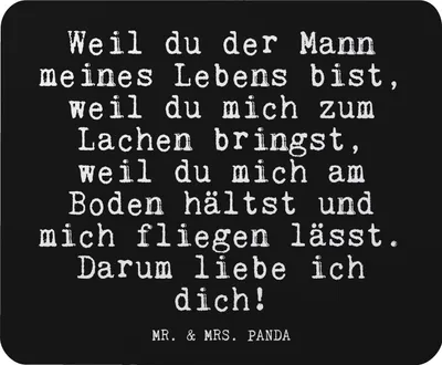 Produktbild von Mr. & Mrs. Panda Mouse Pad Weil du der Mann... - Schwarz - Geschenk, Liebesbeweis, Hochzeit, Partner, Hochzeitstag, Wunder, Sprüche, pc mausunterlage, gummi mauspad
