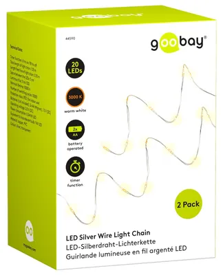 2er-Set LED-Lichterkette 20 LEDs, Timer, 1,05 m, warmweiß