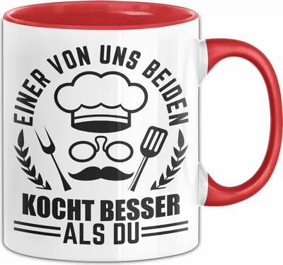 Produktbild von Koch Tasse Geschenk Spruch Für Hobbykoch Einer Von Uns Beiden Kocht Besser Als Du Becher (Rot)