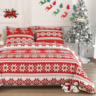 Obrázok produktu pre Sada posteľnej bielizne s vianočnou motívom, 200x220 cm, červená, mikrovlákno, 2-dielna, so zipsom