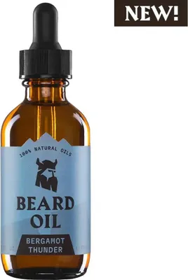 Produktbild von Striking Viking Bartöl für Männer, leichtes Öl zur Bartpflege mit Jojoba-, Argan- und Süßmandelöl, 59 ml, Bergamot Thunder