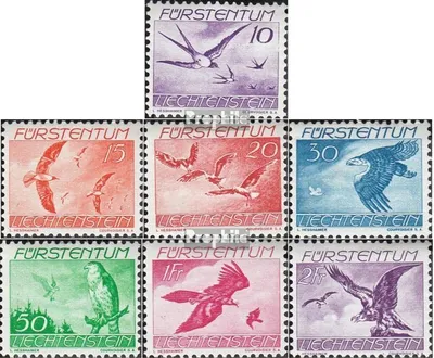 Produktbild von Briefmarken Liechtenstein 1939 Mi 173-179 (kompl.Ausg.) gestempelt Vögel