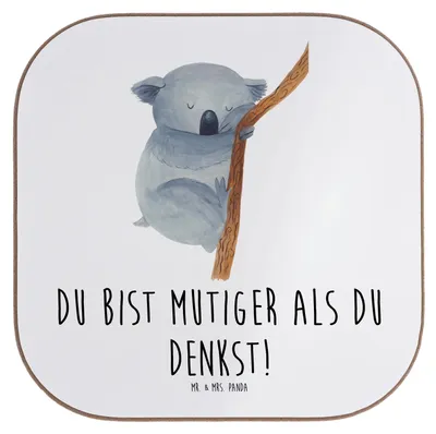 Produktbild von Mr. & Mrs. Panda Untersetzer für Gläser Alleine schlafen lernen Mutiger als gedacht - Weiß - Geschenk, Tassenuntersetzer, Holzuntersetzer, Glas, innere Stärke, Zuversicht