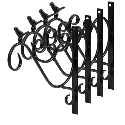 Produktbild von Fiqops  Wandhaken Blumenhaken Haken Blumenampel 2 Stück Gußeisen für Pflanzen Windspiele mit Schrauben Ca. 30 cm Hängekorbständer