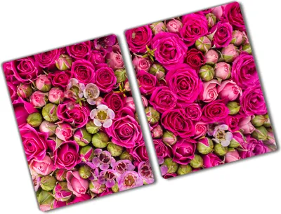 Produktbild von Tulup Glas Herdabdeckplatte - 2x40x52 cm - Glaskeramikkochfeld-Abdeckung Spritzschutz Glasabdeckplatte Kochplattenabdeckung und Schneidebrett - Zweiteilig - Blumen & Pflanzen - Rosen - Rosa