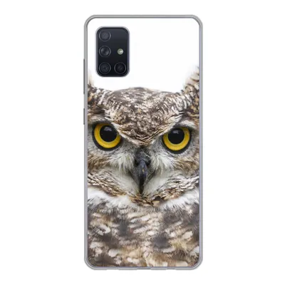 Produktbild von MuchoWow® Handyhülle Schutzhülle Hülle für Samsung Galaxy A71 Porträt einer braunen Eule auf weißem Hintergrund Silikon Softcase Handy Hülle - Kartenbesitzer
