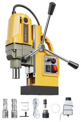 Image de Perceuse magnétique VEVOR, 1200 W, φ50 mm, 12500 N, perceuse magnétique électrique portable, 850 tr/min, perceuse pour surfaces métalliques, industrie, bricolage, jaune