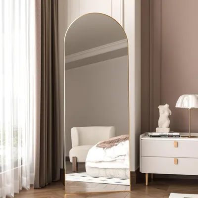 Productafbeelding van Volledige spiegel, 162x53 cm, vloerspiegel, aluminiumlegering, goudkleurig