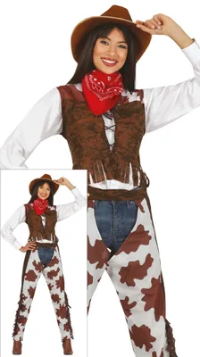 Produktbild von Cowgirl Abenteuer Weste Halstuch Westernlook Karneval Accessoires Cowboyhut Bandana, Größe: 36 - 38 (S) Farbe: Braun