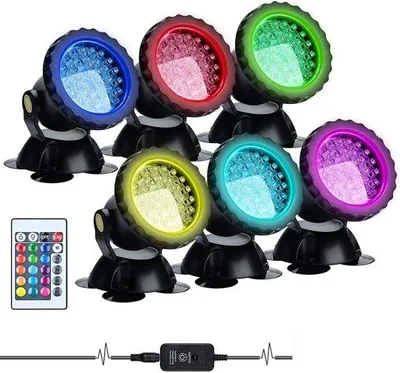 Zdjęcie produktu dla Lampy podwodne LED do ogrodu i stawu, oświetlenie RGB z pilotem, wodoszczelne (IP68) - zestaw 6 sztuk