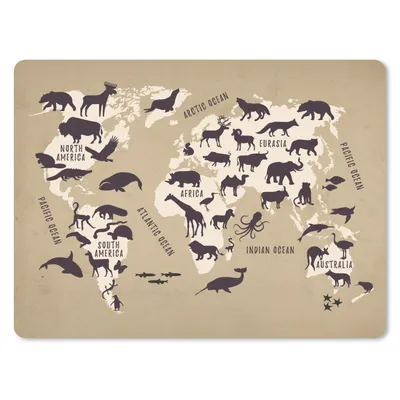 Produktbild von MuchoWow® Mauspad Mousepad Weltkarte - Tiere - Braun 23x19 cm - Mousepads - Maus Mat - Pad - Mausunterlage - Schreibtischunterlage - Mauspad
