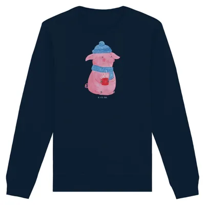 Produktbild von Mr. & Mrs. Panda Nachhaltiger Pullover Schweinchen Glühwein Größe XL - French Navy - Geschenk, Sweater, Betrunken, Spruch, Sweatshirt, Baumwoll, Weihnachtsmarkt, Pulli