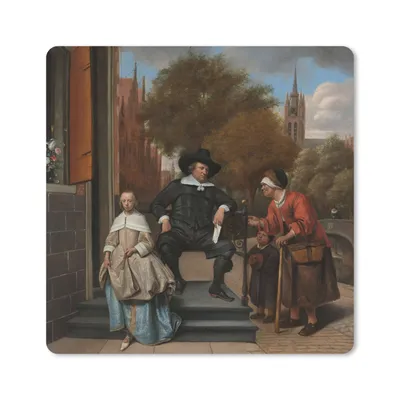 Produktbild von MuchoWow® Mauspad Mousepad Der Bürgermeister von Delft und seine Tochter - Gemälde von Jan Steen 20x20 cm - Mousepads - Maus Mat - Pad - Mausunterlage - Desk Mat - Bureauartikeln