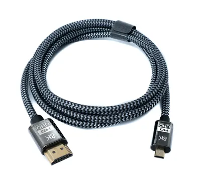 Produktbild von SYSTEM-S HDMI 2.1 Kabel 150 cm Typ A Stecker zu Micro Stecker geflochten Schwarz