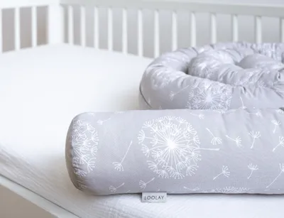 Produktbild von 400 cm Nestchenschlange PUSTELBLUME Grau Baumwolle Multifunktion PREMIUM Bettschlange Zierkissen Bettrolle Dekokissen Zugluftstopper Top GESCHENK