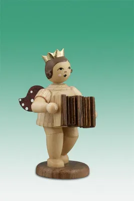 Produktbild von Holzfigur Musikengel mit Akkordeon und Krone Höhe 6,5cm NEU