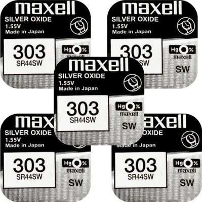 Produktbild von 5 x Maxell 303 SR44SW Silberoxid Batterie -  Japan - 165mAh