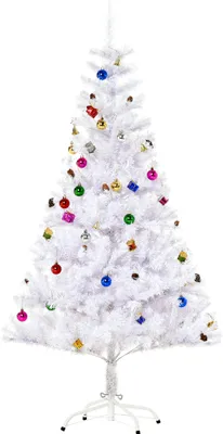 Produktbild von HOMCOM Weihnachtsbaum künstlicher Christbaum Tannenbaum Baum 150cm mit Ständer inkl. Dekor (150cm, weiß/Weihnachtsbaum)