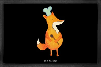 Produktbild von Mr. & Mrs. Panda Schmutzmatte Fuchs Koch 60 x 90 cm - Schwarz - Geschenk, Gummimatte, fußmatte, Bäcker, Fussmatte, Spruch Lustig, Schmutzfangmatte, flurmatte, Kochlöffel