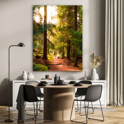Produktbild von MuchoWow Wanddekoration Metall Metallbild Wandkunst 90x120 cm Wald - Weg - Bäume - Grün - Sonne - Natur MuchoWow Aluminium Gemälde - Industrial