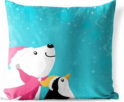 Produktbild von MuchoWow® Outdoor Kissen - Illustration eines Pinguins und eines Eisbären auf blauem Hintergrund - 40x40 cm - Wetterfest - Lounge Kissen - Kopfkissen - Interieur - Polster mit Bild