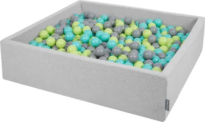 Produktbild von KiddyMoon quadrat bällebad bällepool 120x30cm/200 bälle ∅ 7cm eckig ballgruben für babys spielbad kleinkinder, hergestellt in der eu, hellgrau:hellgrün-helltürkis-grau