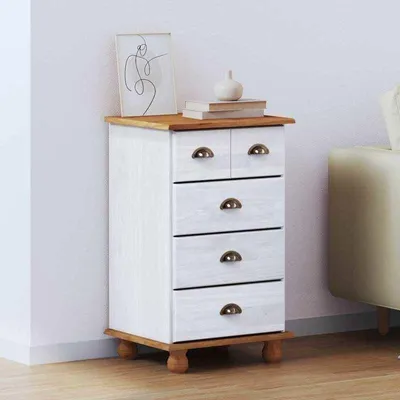 Immagine prodotto di Comodino – Cassettiera – Mobiletto contenitore – 4 cassetti – Con serratura – 45,8 x 40 x 79 cm – In legno massello di pino