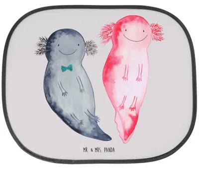 Produktbild von Mr. & Mrs. Panda Auto Sonnenschutz Axolotl Freundin - Grau Pastell - Geschenk, Liebe, Seitenscheibe, Sonnenblende, glücklich, hitzeschutz, Valentinstag, saugnapf, Fürs