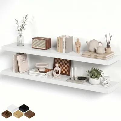 Immagine prodotto di Mensole sospese per parete, set da 2, 71,1 cm, legno rustico, colore bianco