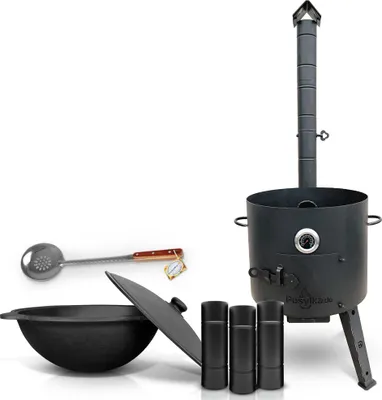 Produktbild von Utschak Uchag Feuerofen 44 cm 2 mm Stahl mit Usbekische Kazan 16 L Schaumlöffel