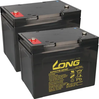Produktbild von kunglong 2x zyklenfester Bleiakku für Vermeiren Carpo 4 Rollstuhl, KPH75-12NE, 12V 75Ah, M6-Anschluss, 260x169x205mm (LxBxH), 24kg, bis 10 Jahre Lebensdauer