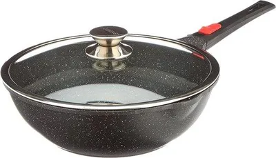 Produktbild von Famanu Wokpfanne 30 cm mit abnehmbaren Griff und Steingutbeschichtung - Glasdeckel