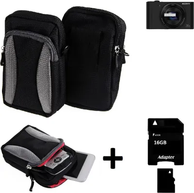 Produktbild von Kompatibel mit Sony Cyber-shot DSC-WX500 Gürtel Tasche Holster Umhänge Tasche Fototasche Schutz Hülle schwarz-grau + Extrafach K-S-Trade