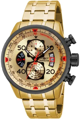 Obrázok produktu pre Invicta Aviator 17205 Pánske Hodinky - Quartz Hnací Mechanizmus - Nerezová Oceľ so Zlatým Ciferníkom - 48 mm