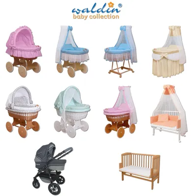 Produktbild von Waldin Baby Stubenwagen-Set mit Ausstattung,XXL,Gestell natur,grau/Punkte grau